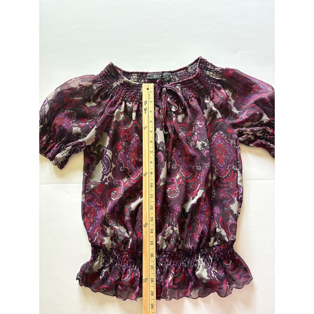 ANA A New Approach Purple Paisley Smocked Chiffon Blouse Top Medium Boho Paisley - Picture 4 of 8